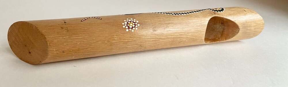 Australian Aboriginal Art Wooden Wine Bottle Holder with Balancing Design and